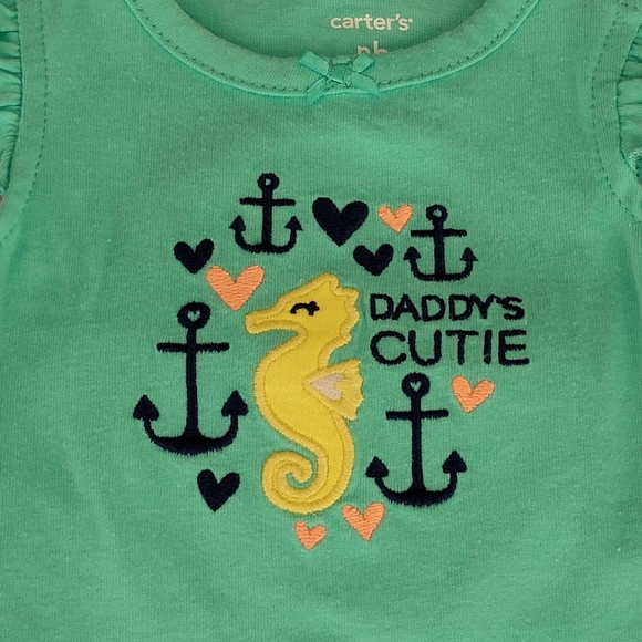 CARTER'S ♡ Navy|Green|Yellow Seahorse-Anchor-💕's DADDY'S CUTIE 2pc Outfit NB - Picture 3 of 8